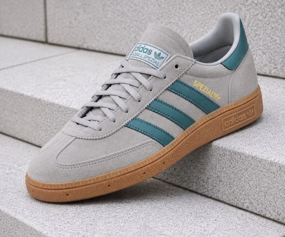 Adidas Handball Spezial Grey Two Pure Teal Gold Metallic JR3844 Men's Size 7.5
